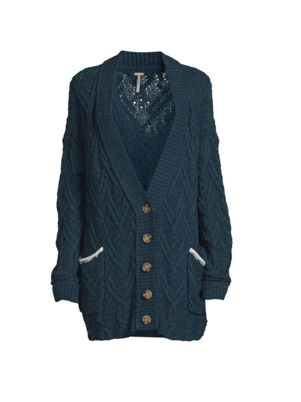 NWOT Free People Montana Cable Cardi Teal Women’s Size Small